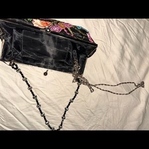 New York clutch purse embroidered detailed beading long chain strap beaded one